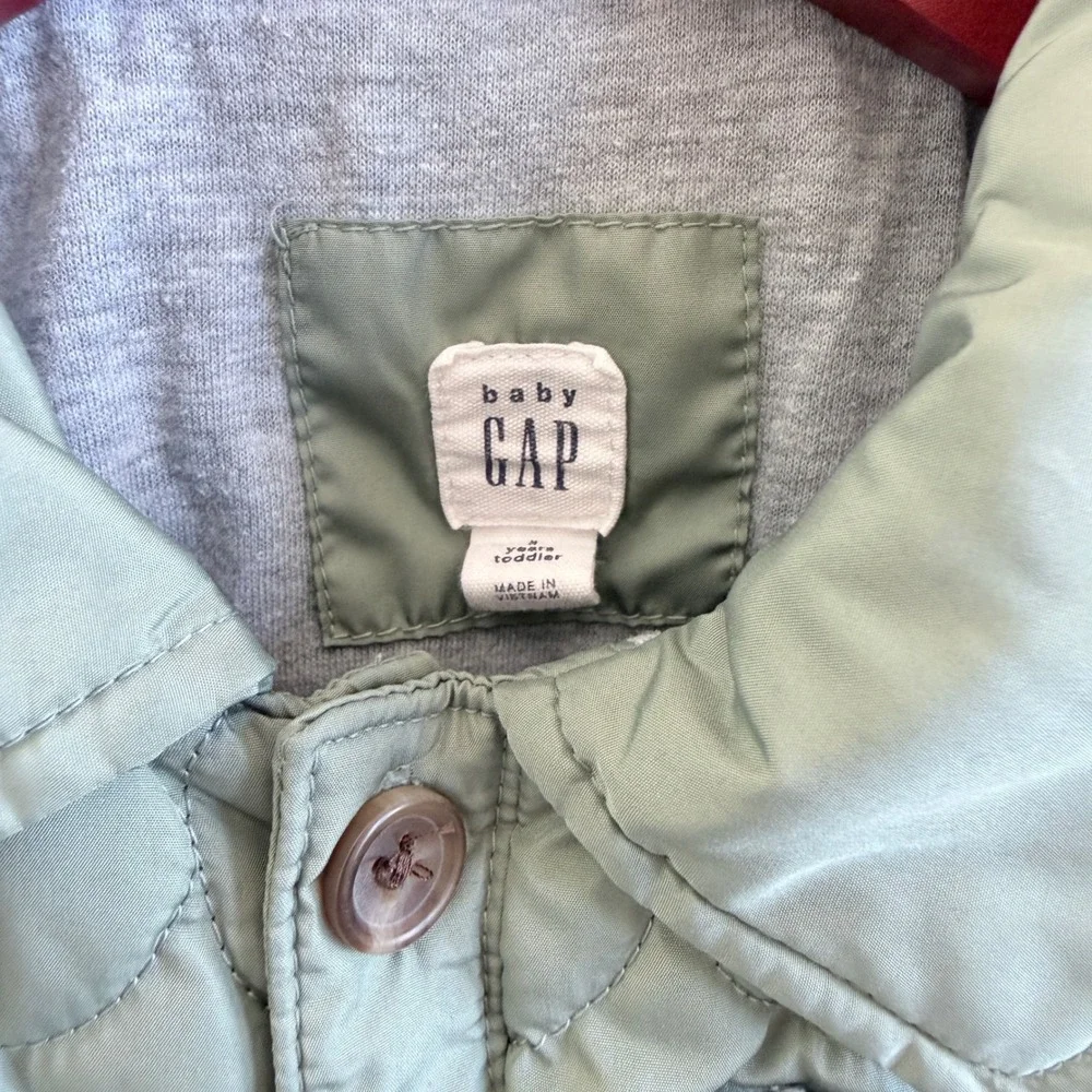 Baby Gap Toddler Sage Green Onion Quilted Button Front Puffer Jacket 3 Years